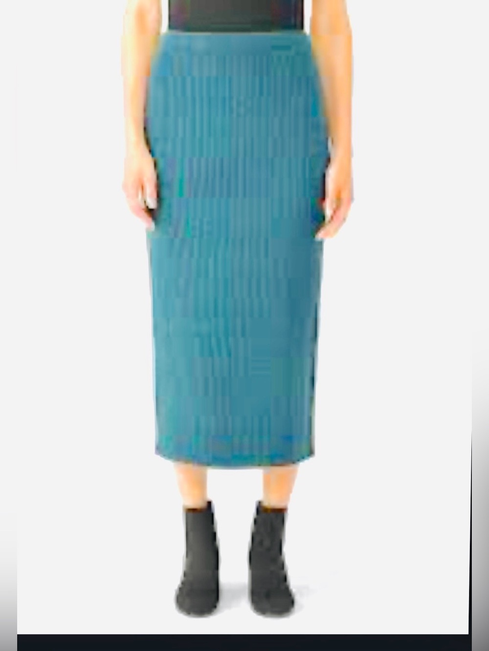 Eileen fisher wool High-Waist Teal Ribbed Midi Skirt - Women's